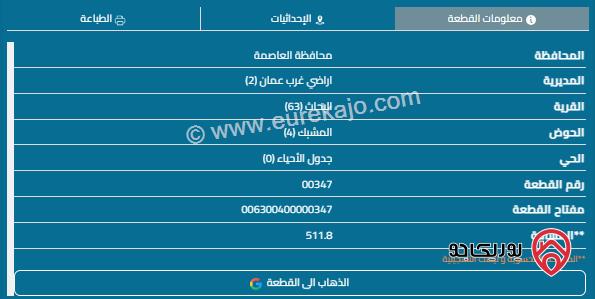 قطعة أرض مساحة 508م للبيع في مرج الحمام