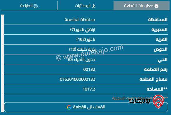 قطعة أرض على شارعين مساحة 1002م للبيع في عمان - مرج الحمام	