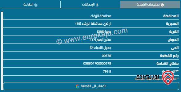 قطعة أرض مساحة 794م للبيع في الزرقاء - الرصيفة 