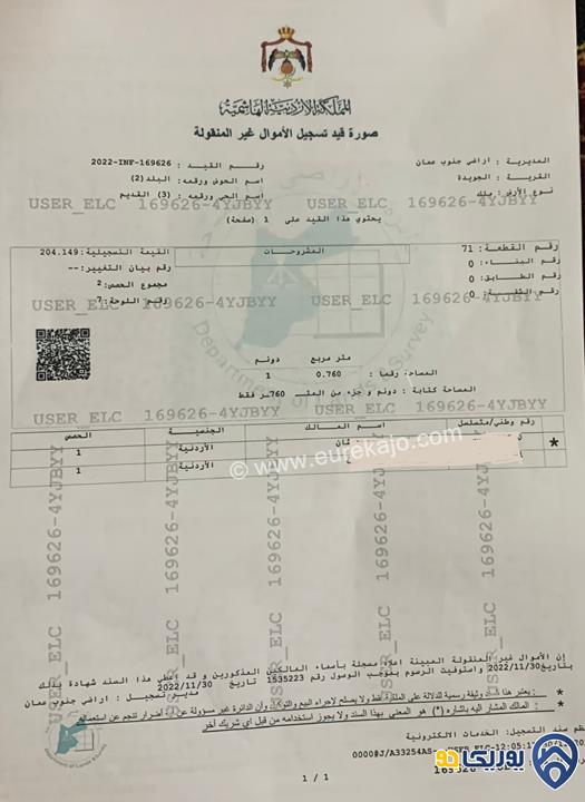 قطعة أرض مساحة 1000م للبيع في الجويدة 