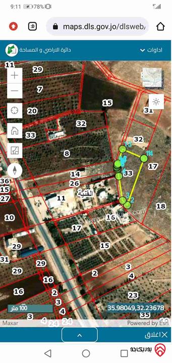 قطعة أرض مساحة 3897م للبيع في القنية قرب الشارع الرئيسي جرش_الزرقاء خلف مؤسسة عماد الترك الزراعية