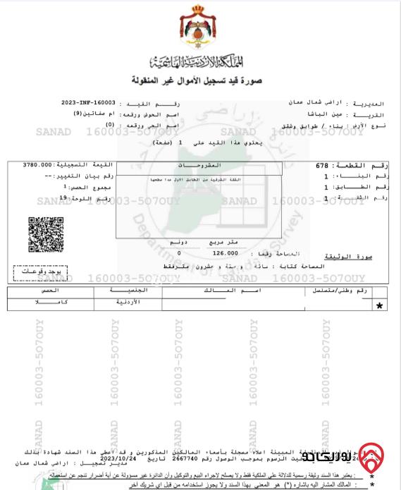 شقة مساحة 126م طابق أول للبيع في صافوط	