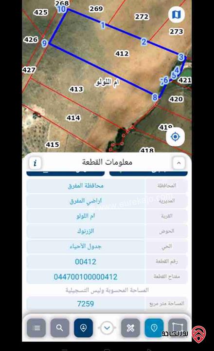 قطعة أرض مساحة 7259م للبيع بسعر مغري في المفرق - المنشية