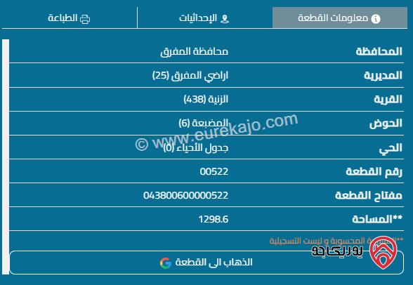 قطعة أرض على شارعين مساحة 1300م للبيع في المفرق - الزنية بلعما بعد الهاشمية الزرقاء ب 6 كيلو