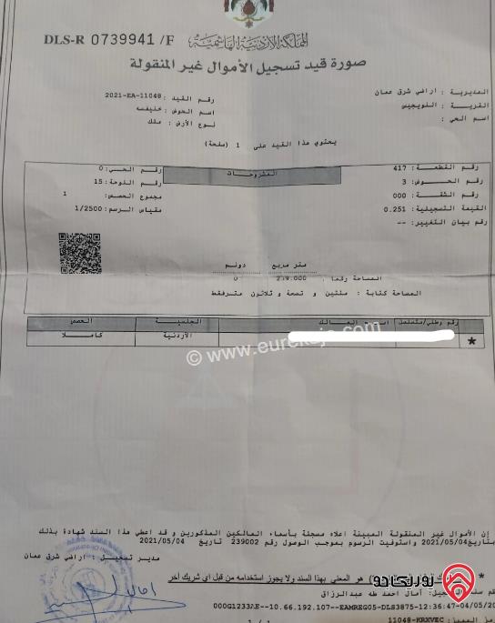 قطعة أرض مساحة 240م للبيع في عمان - الهاشمي الشمالي