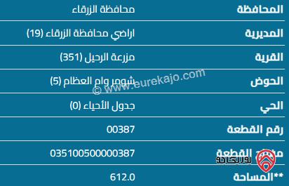 قطعة أرض مساحة 612 م للبيع في الزرقاء - بيرين