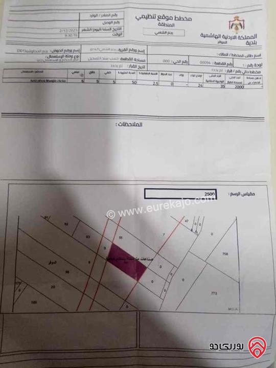 ارض صناعية مساحة 2500م للبيع في عمان - أراضي الموقر رجم الشامي 