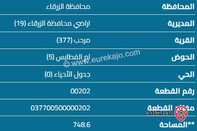 قطعة أرض مساحة 740 م للبيع في الزرقاء - بيرين