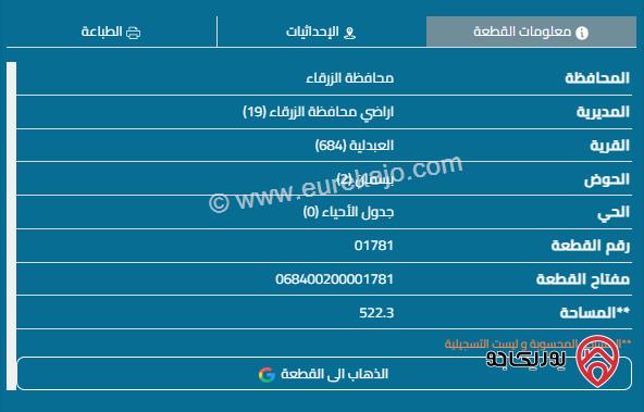 قطعة أرض على شارعين مساحة 522م للبيع في الزرقاء - مدينة الشرق	