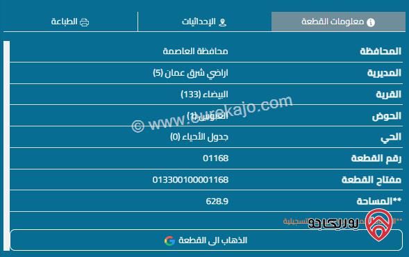 قطعة أرض على شارعين مساحة 629م للبيع في عمان - منطقة أحد البيضاء	