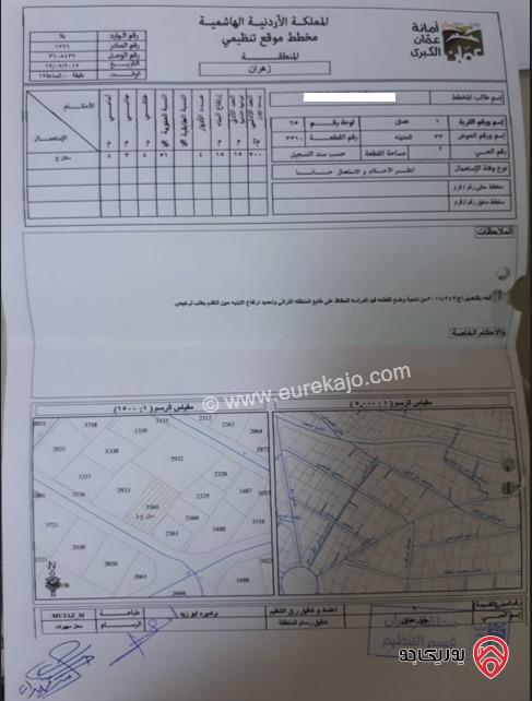 من المالك مباشرة - قطعة أرض مميزة مساحة 581م للبيع في جبل عمّان/زهران على شارعين وإطلالة