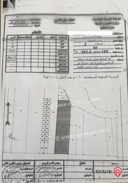 أرض مساحة 100 دونم للبيع من أراضي الموقر - المديسيسات الجناب 