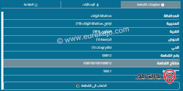 قطعة أرض تجارية مساحة 500م للبيع في الزرقاء - الغباوي 