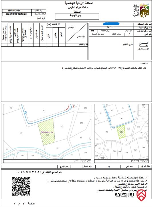 قطعة أرض مساحة 3500م للبيع في بلال حوض ابو مفراز من اراضي غرب عمان