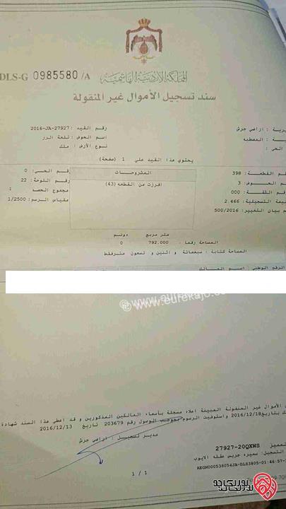 قطعة ارض 792م عليها مسطح 168م عظم بدون تشطيب للبيع في جرش قرب جامعة فيلادلفيا قريبة من طريق جرش عمان   