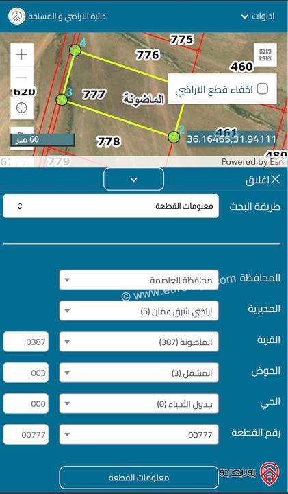 قطعة ارض مساحة 5 دونم و 275م للبيع في عمان - أحد الماضونة