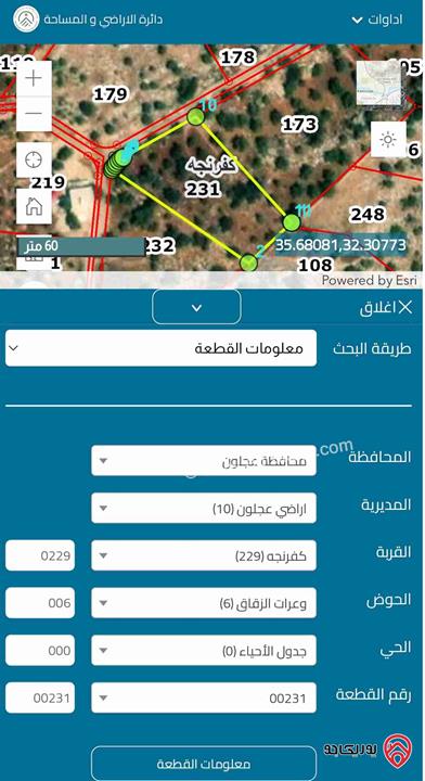قطعة أرض مساحة 2 دونم و 500م للبيع في عجلون - كفرنجه