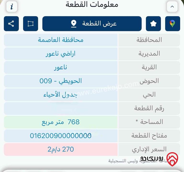 ارض مساحة 768م علي شارعين سكن ب خاص للبيع في عمان - ناعور الحويطي 