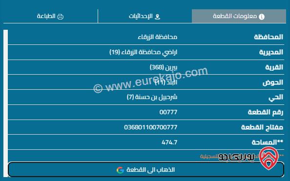 قطعة أرض على شارعين مساحة 504م للبيع في الزرقاء - بيرين	