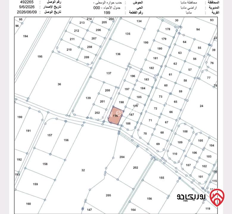 قطعة أرض مساحة 1016م للبيع في مادبا - حوارة على الشارع الرئيسي 