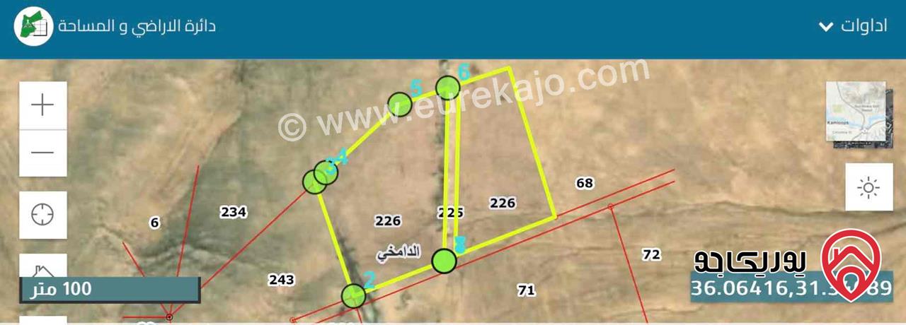 قطعة أرض مساحة 9 دونم و 425م للبيع في الدامخي حوض السقا 2 صالحة للزراعة و البناء