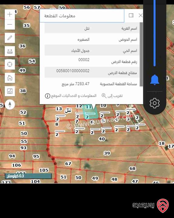 أرض مساحة 7300م للبيع في عمان - نتل لواء الجيزة مفروزة 