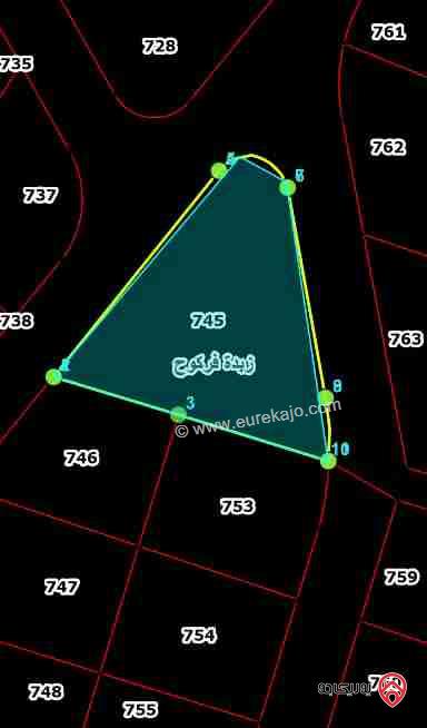 قطعة ارض مساحة 1 دونم و 491م للبيع في اربد - زبدة فركوح مطلة على ثلاث شوارع واصلها جميع الخدمات تقريبا قرب المخفر الامني الغربي