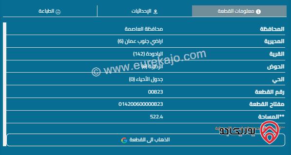 قطعة أرض مساحة 522م للبيع في اليادودة 