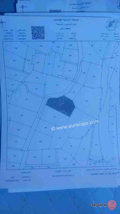 أرض مساحة 2 دونم و 876م للبيع في السلط زي مثلث كفر هودى اسفل عين سعدى