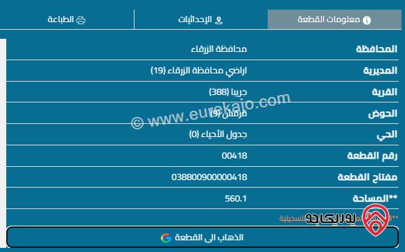 قطعة أرض مساحة 500م للبيع في الزرقاء - جريبا حوض قرقش 