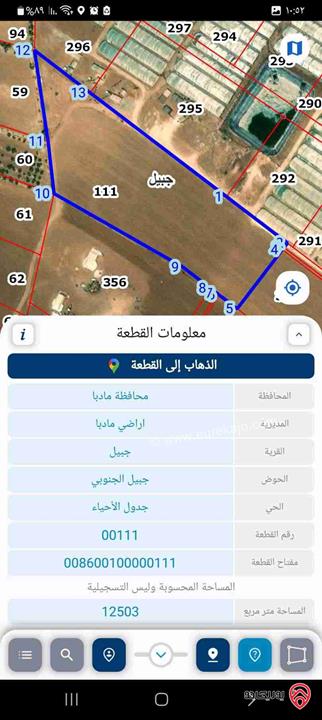 قطعة ارض مساحة 12.503 دونم للبيع في منطقة منجا طريق مادبا عمان الشرقي بالقرب من (أكاديمية الكينغز أكاديمي)