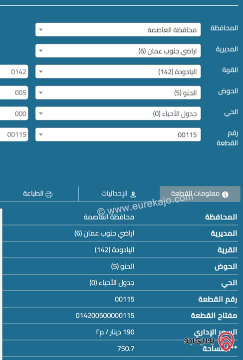 قطعة أرض مساحة 750م سكن (أ) أحكام خاصة للبيع في عمان - اليادودة الفرقان