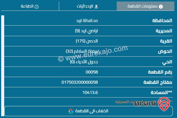 قطعة ارض مساحة 10241م للبيع في اربد - الحصن بيضاة السلالم