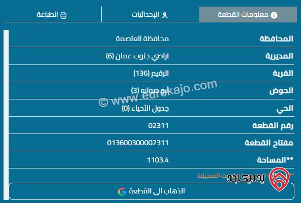 قطعة أرض صناعات خفيفة مساحة 1000م للبيع في عمان  - الرقيم