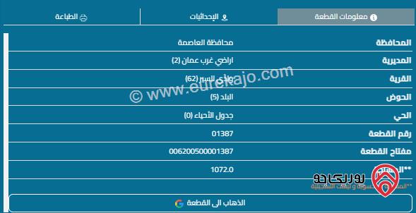 قطعة ارض مساحة 1079م للبيع في البيادر 