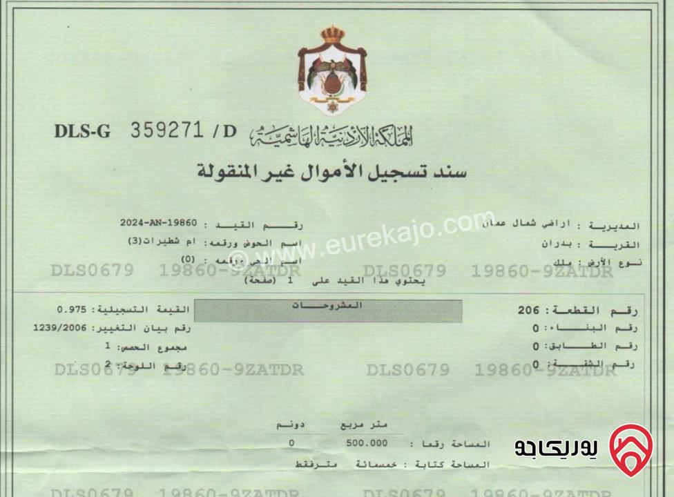 أرض مساحة 500م للبيع في عمان - شفا بدران أم شطيرات 