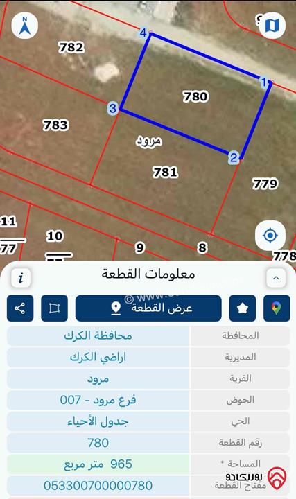 أرض مساحة 2 دونم للبيع في الكرك - على سور جامعة مؤتة الجهة الشمالية