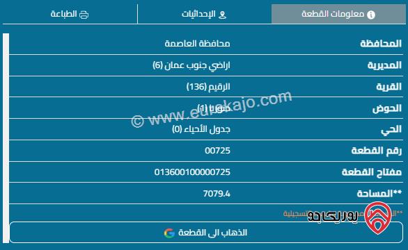 قطعة أرض مساحة 7079م للبيع في الرقيم - القويسمة 