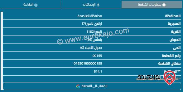 قطعة ارض مساحة 614م للبيع في ناعور 