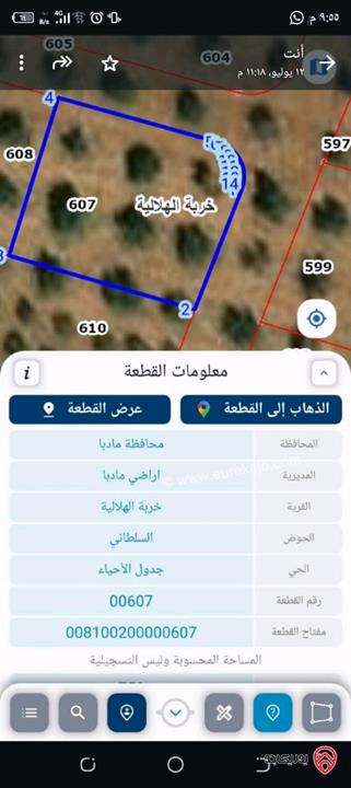 قطعة أرض سكنية مساحة 750م للبيع في محافظة مادبا - قرية خربة الهلالية 