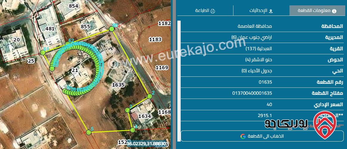 قطعة أرض مساحة 1030م للبيع من أراضي جنوب عمان - في منطقة العبدلية