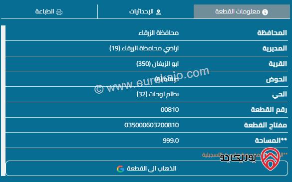 قطعة ارض مساحة 1000م للبيع في الزرقاء - شومر 