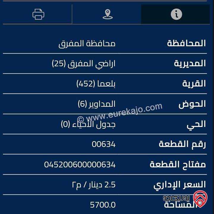 قطعة أرض مساحة 5 دونم و 700م للبيع في المفرق ، بلعما 