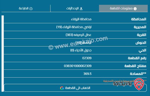 قطعة أرض مساحة 369م للبيع في عمان - ماركا 