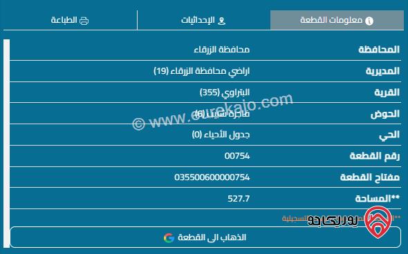 قطعة أرض مساحة 527م للبيع في الزرقاء - البتراوي	