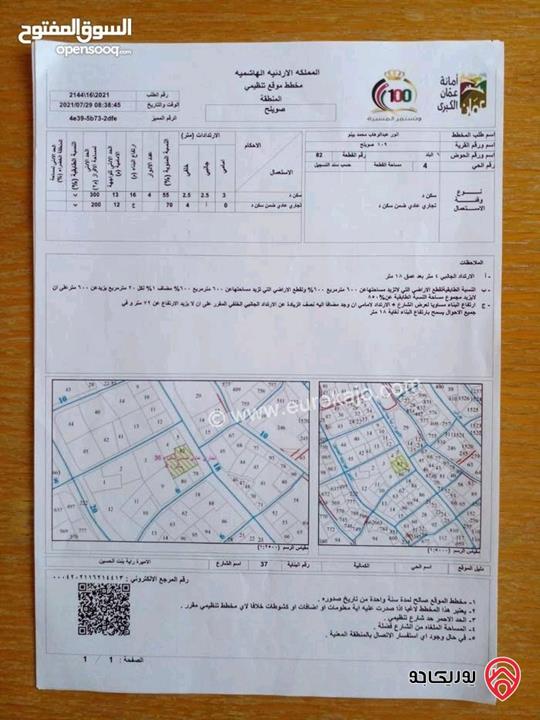 قطعة ارض مساحة 1837م للبيع في عمان - منطقة صويلح 