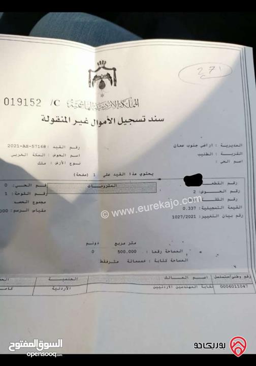 ارض سكنية مساحة 500م للبيع في عمان - الطنيب حوض السكة الغربي مشروع نقابة المهندسين مخدومة ماء وكهرباء وشوراع معبدة على شارع 12