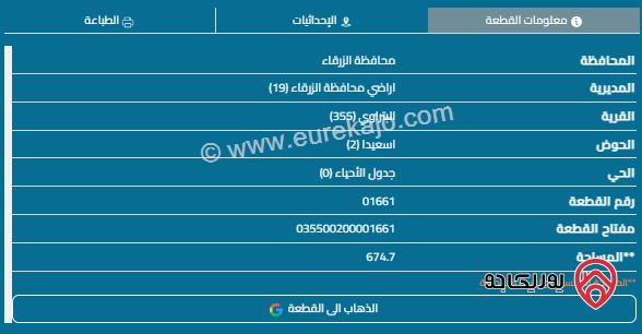 قطعة أرض مساحة 675م للبيع في الزرقاء - السخنة 