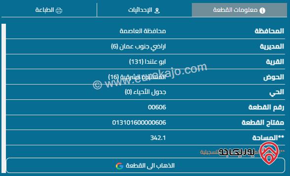 قطعة أرض مساحة 347م للبيع في عمان - أبو علندا	