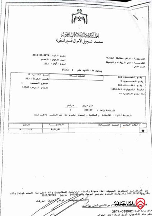 قطعة ارض مساحة 358م للبيع في الرصيفة جريبا خلف مسجد الشورى